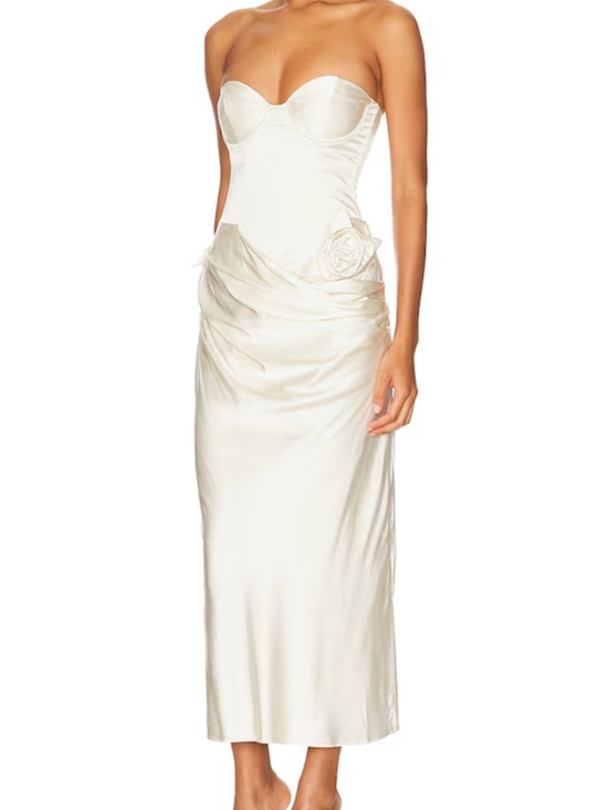 LPA Dresses & Skirts - LPA Strapless Cream Satin Midi Dress